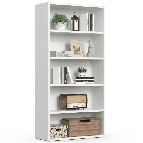 Gianna 5-Tier Bookshelves with Adjustable Shelves, Floor Standing Bookcase for Home & Office Storage, White