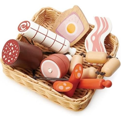 Tender Leaf Toys - Charcuterie Basket - Pretend Food Play Supermarket Shopping Game Accessories Educational Learning Toys for Children 3+