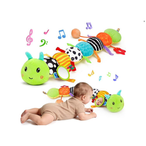Baby Sensory Toy 0-6 Month Music Animal Stuffed Plush Caterpillar Toy for Infant 0-3-6-12 Month Old Tummy Time with Mirror Crinkle Rattle Toys for Newborn Boys Girl Shower Gifts Easter Basket Stuffer