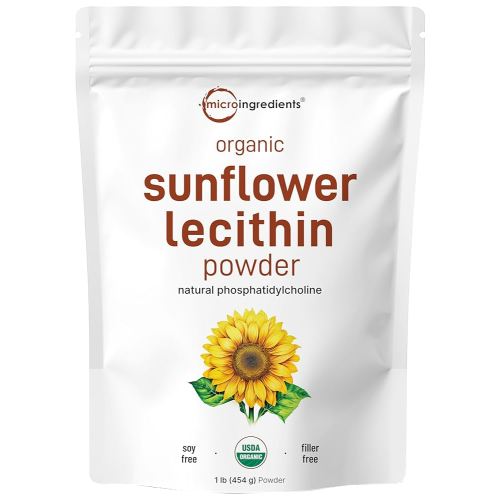 Micro Ingredients Organic Sunflower Lecithin Powder, 1 Pound, Sustainable Farmed, Cold Pressed, Rich in Phosphatidyl Choline and Protein, Making Liposomal Vitamin C, Lactation Supplement, Non-GMO