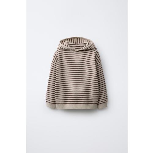 STRIPED KNIT HOODIE - Dark brown | ZARA United States