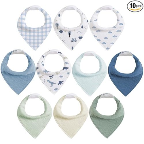 egmao baby Muslin Bibs for Drooling and Teething,10 Pack Drool Bibs for Boys Girls,100% Cotton Soft for Infant,Newborn