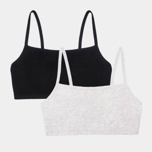 Fruit of the Loom Women's 2pk Unbelievably Soft Cotton Spaghetti Strap Sports Bra - Black/Gray L