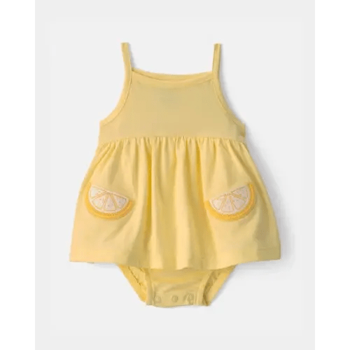 Baby Girl Lemon Sleeveless Bodysuit Dress - Yellow | Carter's