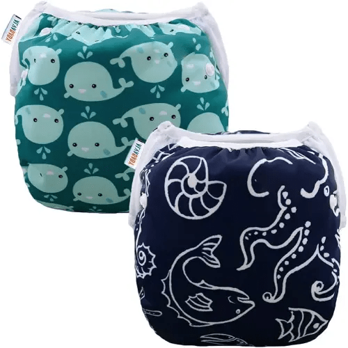 ALVABABY Swim Diapers 2 Pack- Reuseable & Adjustable, small