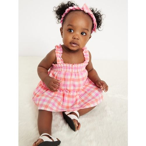 Sleeveless Smocked Bodysuit Dress and Headband Set for Baby