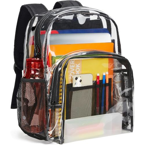 Vorspack Clear Backpack Heavy Duty PVC Transparent Backpack Extra Large Clear Backpacks with Reinforced Strap for College Workplace Security - Black