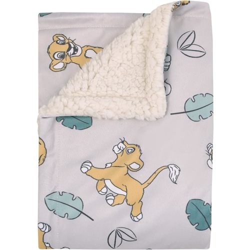 Disney Lion King Ivory, Teal, Sage and Gold Simba Future King Super Soft Sherpa Baby Blanket