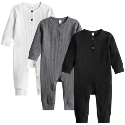 Baby Boy Girl 3 Pack Solid Romper Ribbed Long Sleeve