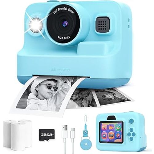 Kids Camera Instant Print,1080P Kids Instant Cameras That Print Photos,Christmas Birthday Gifts for Girls Age 3-12,Portable Toy for 3 4 5 6 7 8 9 10 Year Old Girls Boys-Blue