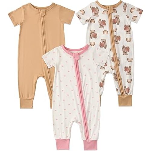 Aablexema Baby Short Sleeve Footless Pjs Zipper Romper 3-Pack