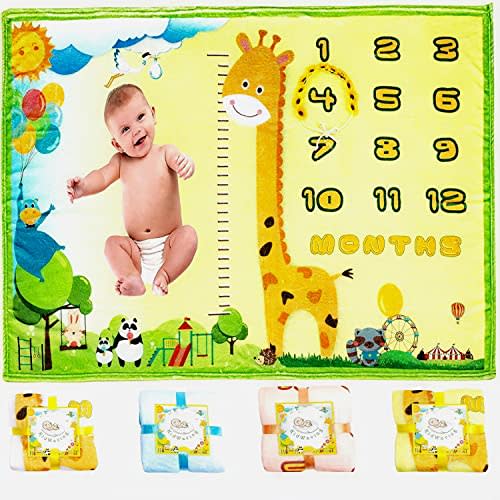 AYUSHKA Baby Milestone Blanket - Large 60"x40" Baby Age Blanket w/Growth Chart Blanket, Soft Fleece Milestone Blanket for Baby Girl & Boy, Great Nursery Swaddling Blankets for Newborn Gifts