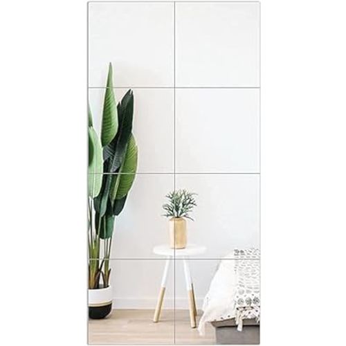 8 Pack Acrylic Full Length Wall Mirror Tiles 12 Inch, Non Glass Safety Frameless Baby Mirror for Wall, Plastic Mirror for Kids Classroom - Home Gym Mirror 12x12 Mirror Squares for Closet Door Bedroom