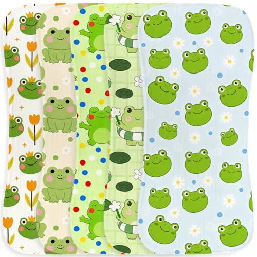 5Pcs Frog Baby Burp Cloths Cotton Burp Rags for Girls Boys, Frog Baby Shower Newborn Gift, Soft and Absorbent Baby Burping Cloths for Newborns 9.8X19.6inches