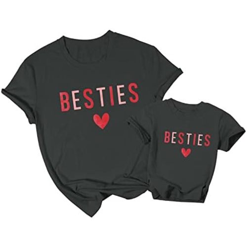 ASTANFY Besties Mommy and Me Valentines Shirts Women Girls Valentines Day Shirt Heart Shirt Short Sleeve
