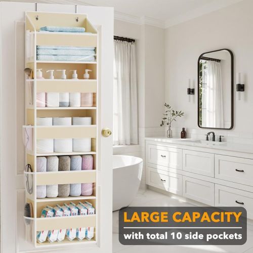 SpaceAid Over the Door Organizer – 5 Pocket Hanging Storage with Mesh Sides and Clear Windows