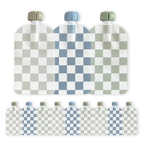 Hippypotamus Reusable Baby Food Pouches for Toddlers - BPA Free Food Grade - Dishwasher & Freezer Safe - Baby Food Containers - Refillable Squeeze Pouch For Applesauce & Yogurt - 12 Pack (Checkered)