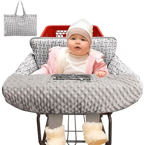 Pozico Minky Dot Shopping Cart Cover for Baby - Soft and Cozy High Chair Cover, Portable and Machine Washable-Gray Rectangle Print