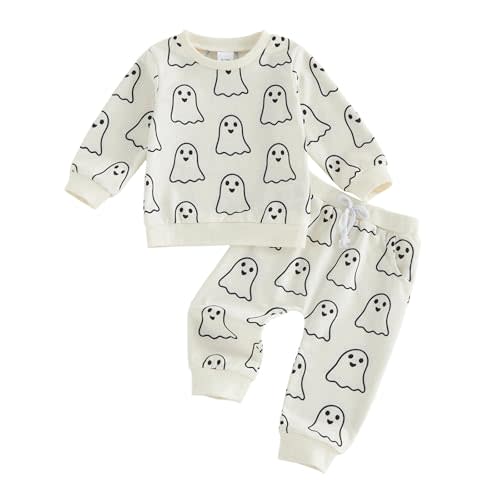 Bagilaanoe Halloween Outfit Toddler Baby Boy Long Sleeve Sweatshirt Pullover and Pants Ghost Printed Clothes Set