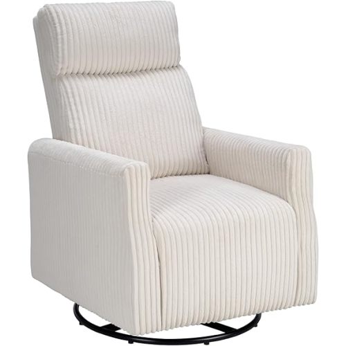 CANMOV Swivel Rocker Chair, Swivel Accent Chair, Corduroy Glider Chair, Beige