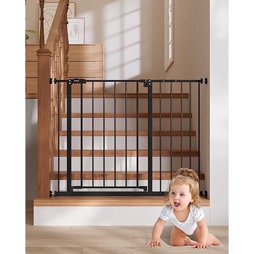 InnoTruth 29.5-40.75" Baby Gate for Stairs & Doorways, 30" Tall, Extra-Wide Dog Gate with 2-Way Swing, Easy Walk-Through & Dual Lock, Pressure Mount Child Safety Gate for Indoor Use – Black