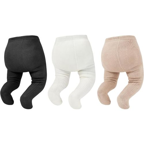 Zando 3Pack Newborn Baby Girls Tights Infant Cable Knit Winter Cotton Warm Footed Tights Leggings Stockings Pantyhose 0-4T