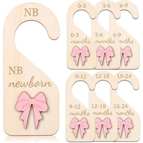 7Pieces Wooden Baby Closet Dividers Coquette Pink Bow Baby Clothes Dividers