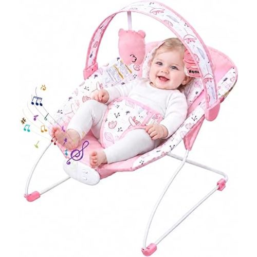 Baby Bouncer, Baby Bouncer Seat with Music and Vibration, Portable Infant Rocker for Indoor Outdoor Use, for Babies 0-6 Months, Up to 20 lbs