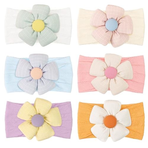 CÉLLOT 6 Pcs Baby Flower Headbands Nylon Hairbands Baby Girl Flower Bows Hair Accessories for Newborn Infant Toddler Essentials (Bright Color Series)