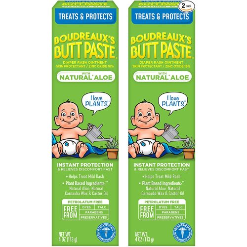 Boudreaux's Butt Paste with Natural* Aloe Diaper Rash Cream, Ointment for Baby, 4 oz Tube, 2 Pack - 4 oz - Pack of 2