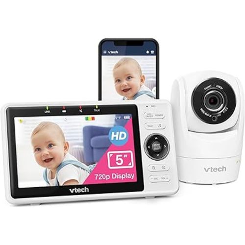 VTech Upgraded Smart WiFi Baby Monitor, 1080p FHD Camera and 5" HD IPS Display, Free App with Motion Video, Sound/Motion Detection and Notifications, Fully Remote Pan-Tilt-Zoom: VM901