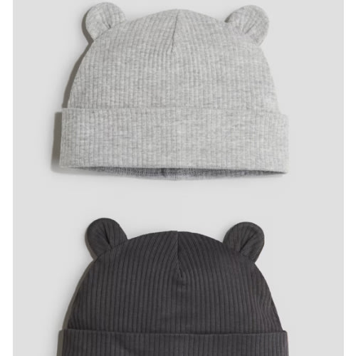 2-PACK RIBBED BEANIES WITH EARS