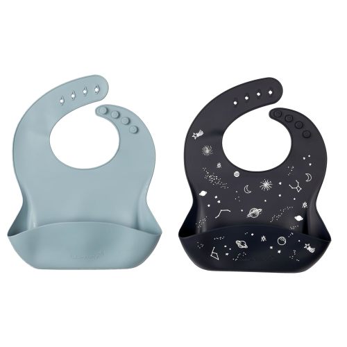 Loulou Lollipop Silicone 2 pack Bib set - Space/Slate, waterproof 2 pk for baby, infant, toddler