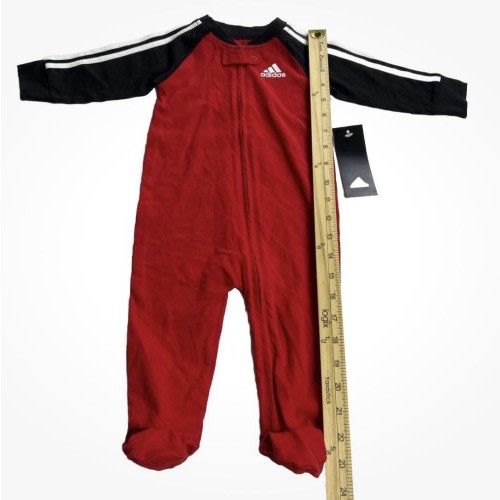 adidas Baby 3 Stripe Tricot Coverall Footie Overalls, Red, Size 6 Months NWT