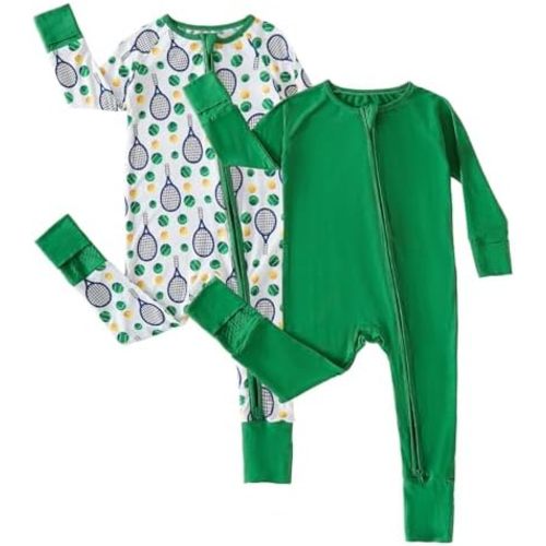 Chichoo Rayon from Bamboo Baby Pajamas Boy 2pack Baseball Football Infant 2 Way Zipper Pjs Romper Newborn Footless Sleeper