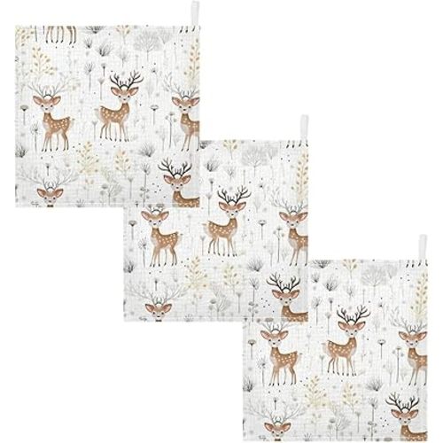 Deer Muslin Baby Hand Washcloths, Soft Cotton Bath Face Towel, 4 Layers Extra Absorbent Feeding Burp Cloth for Newborn Infant, 3 Pack, g364063848p772c816s1786