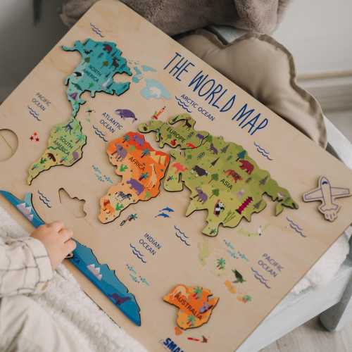 Wooden World Map Puzzle: Montessori Educational Toy