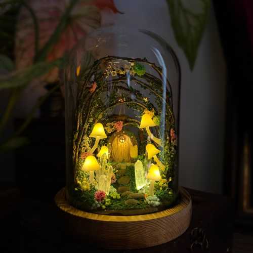 Fairy Door Night Light with Glowing Crystal, Enchanted Forest Mushroom Lamp, Fairy Tale Decor for Bedroom, Nursery, Kids, Girls, Unique Gift