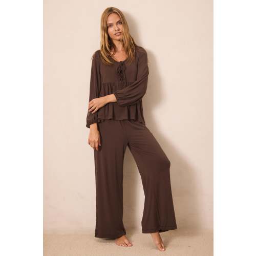 Cacao Tie-Top Long-Sleeve Women’s Sleep Set