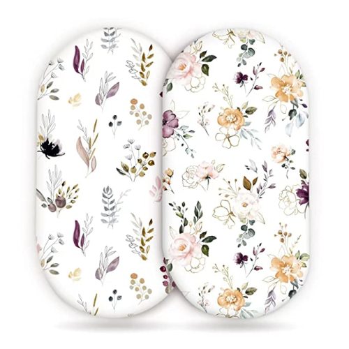 GRSSDER Stretchy Ultra Soft Fitted Bassinet Sheet Set 2 Pack, Universal Fit for Bassinets Baby Cradle Moses Basket Oval Rectangle Mattress, Watercolor Pretty Purple Flora for Girls