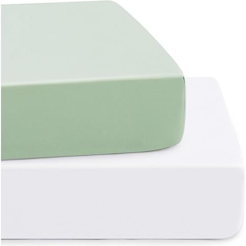Vonty 2 Pack Breathable Fitted Crib Sheet for Boys and Girls - Rayon Derived from Bamboo, White & Green Crib Sheets Neutral Crib Mattress Sheet Organic Crib Sheets for Baby(52" x 28")