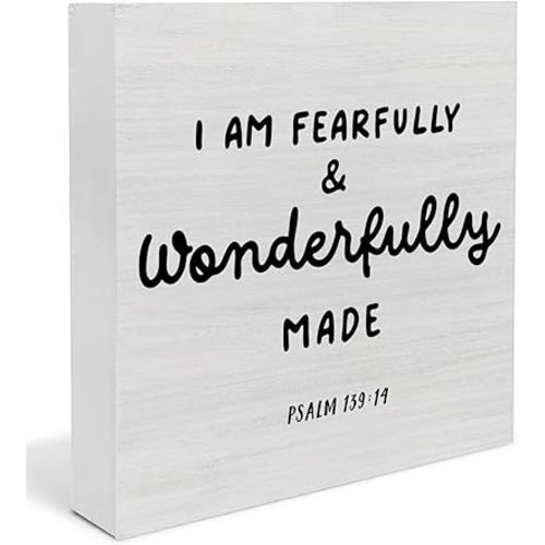 Christian Nursery Decor, I Am Fearfully and Wonderfully Made Wood Sign Bible Verse Decor, Christian Classroom Playroom Decorations