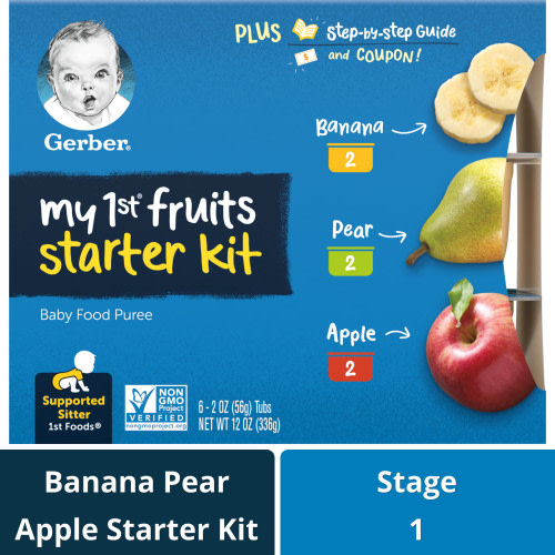 Gerber Stage 1 Baby Food, Banana Pear Apple, 2 oz Tubs (6 Pack)