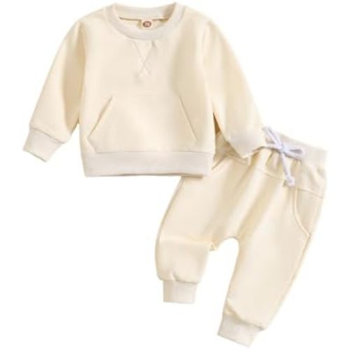 Toddler Boy Fall Outfits 2-piece Baby Boy Solid Color Cotton Pullover Long Sleeve Shirts and Pants Clothes Set for Winter
