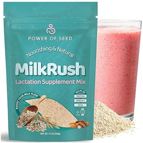 Milkrush Lactation Support for Breastfeeding - Oats Seeds & Almond Lactation Drink Mix - enrich Milk for Breastfeeding Superfood Mix with Omega 3, Iron & Calcium - Kosher Certified - 12oz Bag