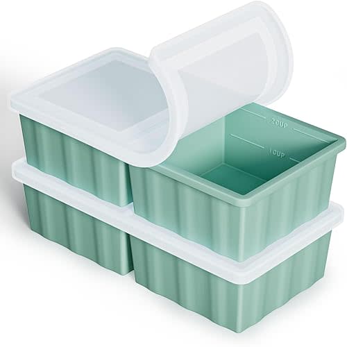 Silicone Freezer Tray for Soup Ice Cubes: 2-Cup Freezing Tray with Lid for Meal Prep - 2Pack Silicon Soup Portion Freeze Tray Make Stock Souped Ice Cube