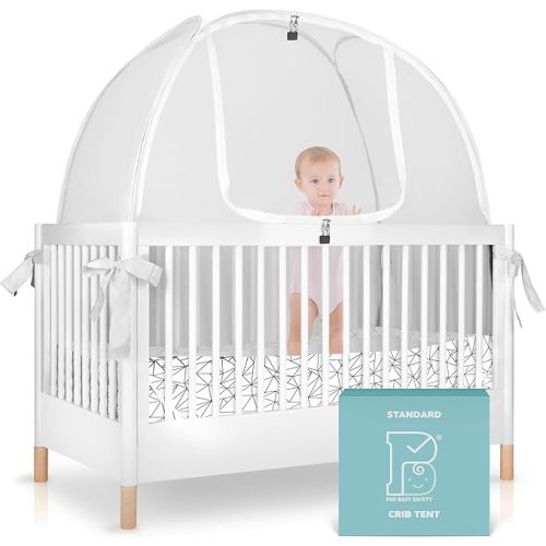 Crib Tent to Keep Baby from Climbing Out – Breathable Pop-Up Crib Net to Keep Baby in, Anti-Climb Safety Cover with Auto-Lock Zipper, Easy Install Fits Standard Cribs