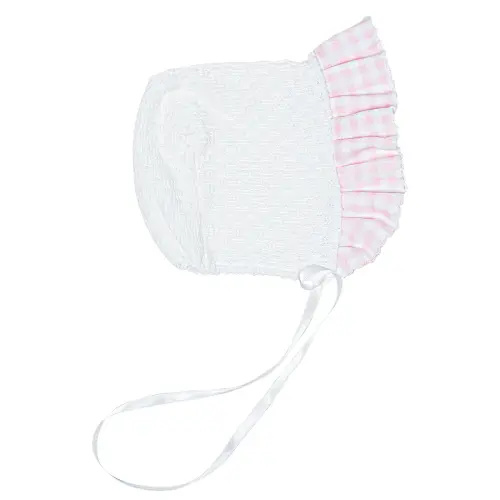 Paty Knit Bonnet with Gingham Ruffle