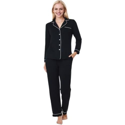 Women Long Sleeve Pajama Set Modal Button Down 2-Piece Pjs Pants Sleepwear Lounge Set