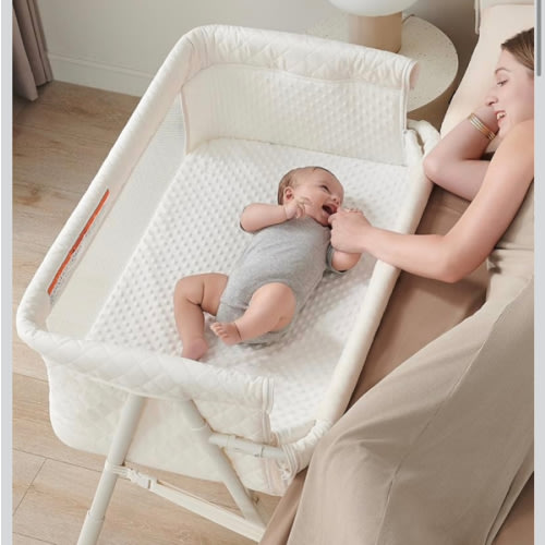 AirClub Bassinet Bedside Sleeper, Baby Crib for Newborn, Baby Bassinets Bedside Sleeper with 4 Auto-Lock & Adjustable Height, Breathable Mesh & Mattress, Bedside Bassinet